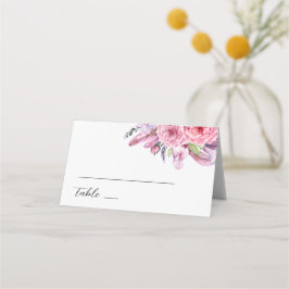 Tarjeta De Asiento Boda de plumas florales boho rosa acuarela