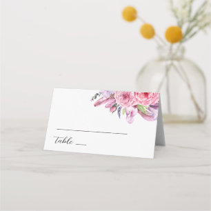 Tarjeta De Asiento Boda de plumas florales boho rosa acuarela