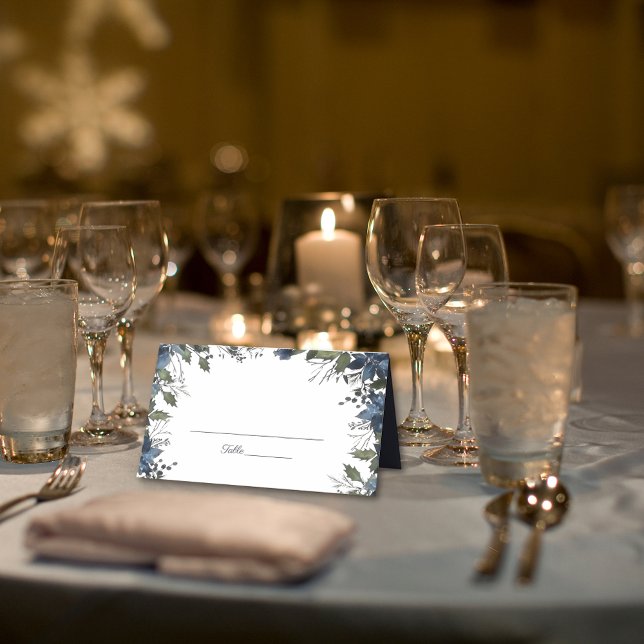 Tarjeta De Asiento Boda de Poinsettia Florals | Azul marino (Subido por el creador)