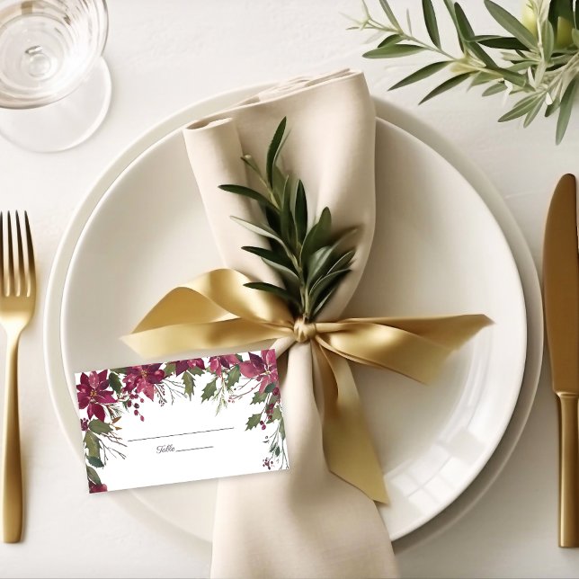 Tarjeta De Asiento Boda de Poinsettia Florals | Rojo escarlata (Subido por el creador)