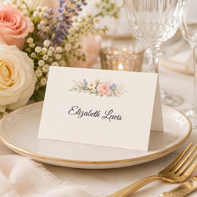 Tarjeta De Asiento Boda de pradera de flores silvestres de lujo (Part of the luxury wildflower meadow wedding theme collection, place card)