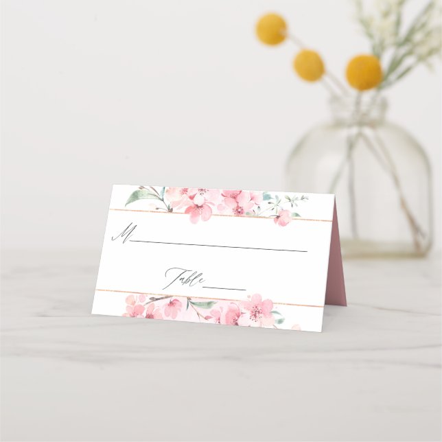Tarjeta De Asiento Boda de Primavera Geométrica con flores de cerezo  (Anverso)