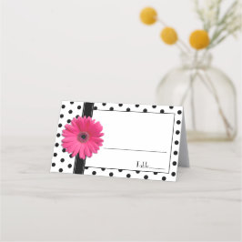 Tarjeta De Asiento Boda de puntos de polka blanco negro rosado