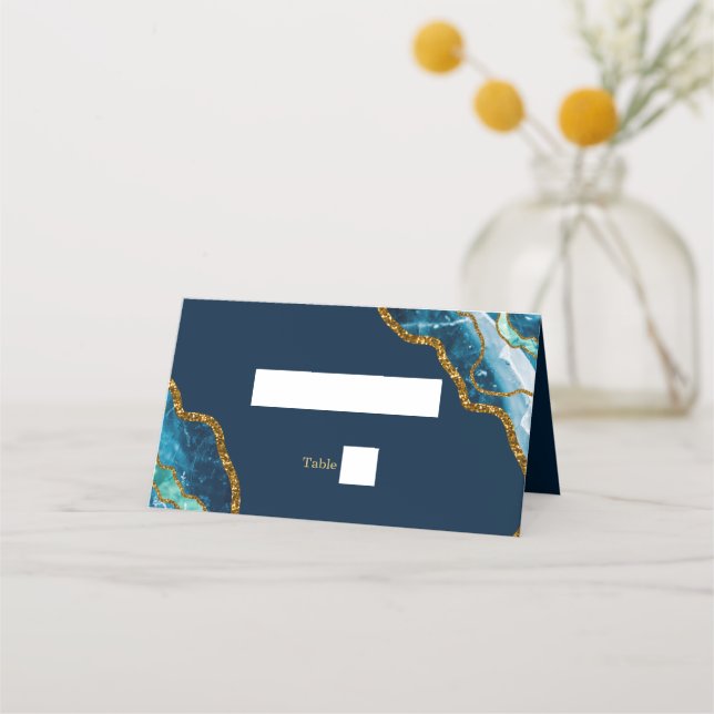 Tarjeta De Asiento Boda de Purpurina de Geode de Blue & Gold Agate (Anverso)