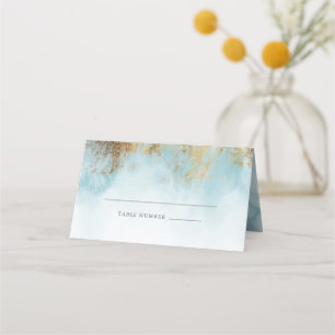 Tarjeta De Asiento Boda de Purpurina de oro de color azul etéreo