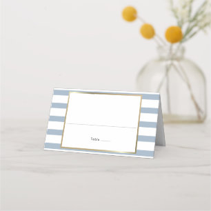 Tarjeta De Asiento Boda de Raya Azul Polvoriento Hoja de Oro Falso
