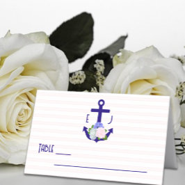 Tarjeta De Asiento Boda de rayas florales náuticas