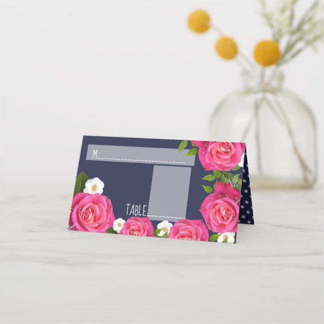 Tarjeta De Asiento Boda de rosa azul y azul medianoche (Anverso)