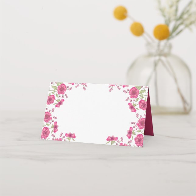 Tarjeta De Asiento Boda de Rosa Rosa Brillante (Anverso)