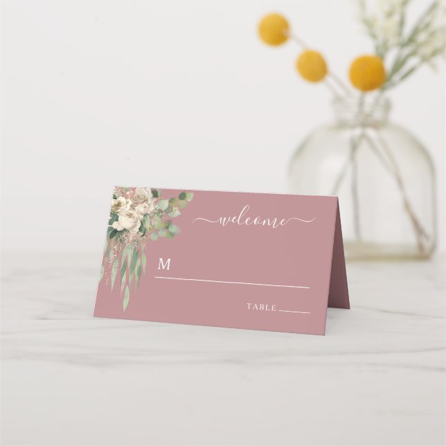 Tarjeta De Asiento Boda de Rosas florales rosados modernos (Anverso)