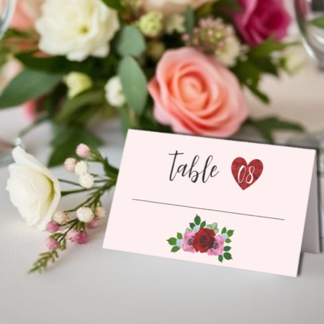Tarjeta De Asiento Boda de rosas rojas y rosas (Subido por el creador)