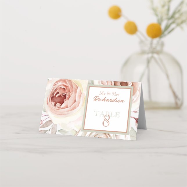 Tarjeta De Asiento Boda de rosas rosadas románticas (Anverso)