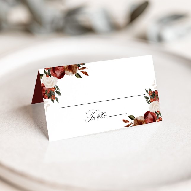 Tarjeta De Asiento Boda de Rosas Rústicas de Borgoña y Marfil (Subido por el creador)