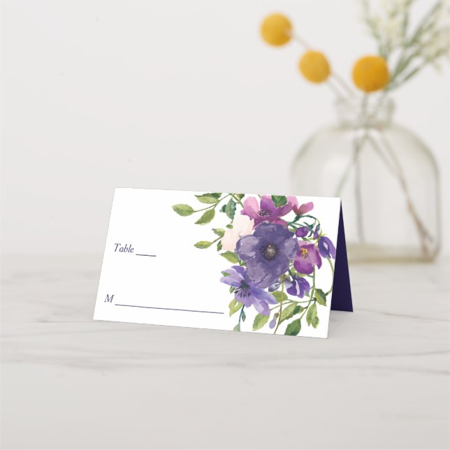 Tarjeta De Asiento Boda de Rosas salvajes Blue Violet (Anverso)