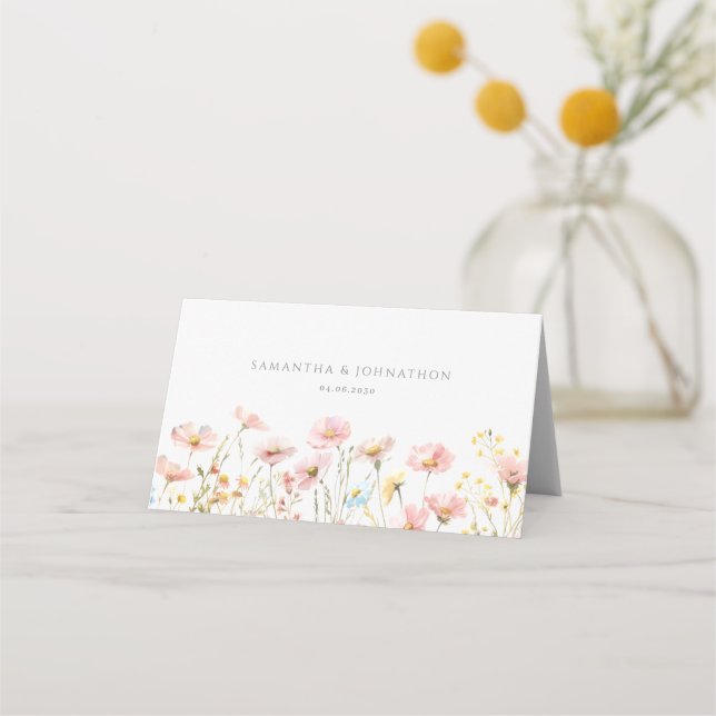 Tarjeta De Asiento Boda de Rubor Pink Wildflower Meadow (Reverso)