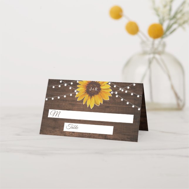 Tarjeta De Asiento Boda de Rustic Sunflower String Lights (Anverso)
