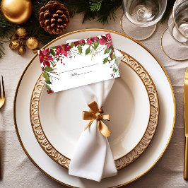 Tarjeta De Asiento Boda de Scarlet Red Poinsettia Florals