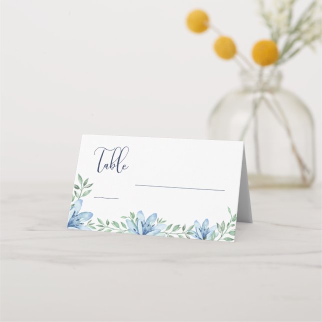 Tarjeta De Asiento Boda de tabla de flor azul acuarela (Anverso)