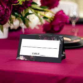 Tarjeta De Asiento Boda de tableware personalizado moody peonías oscu