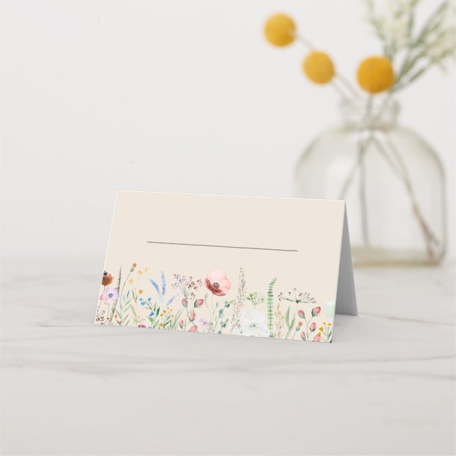 Tarjeta De Asiento Boda de Taupe Wildflower Meadow (Anverso)