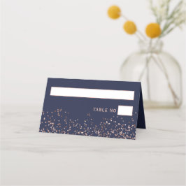 Tarjeta De Asiento boda de tipografía azul marino de confetti dorado