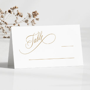 Tarjeta De Asiento Boda de tipografía de Swirly Romantic Gold