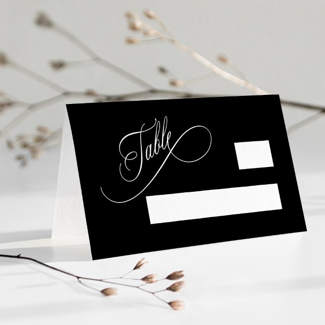 Tarjeta De Asiento Boda de Tipografía de Swirly Romántica Negra (Subido por el creador)