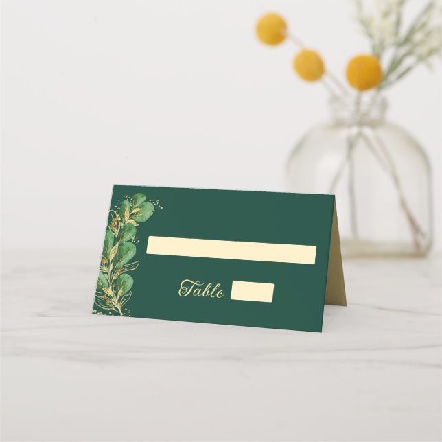 Tarjeta De Asiento Boda de tonos verde esmeralda y oro (Anverso)
