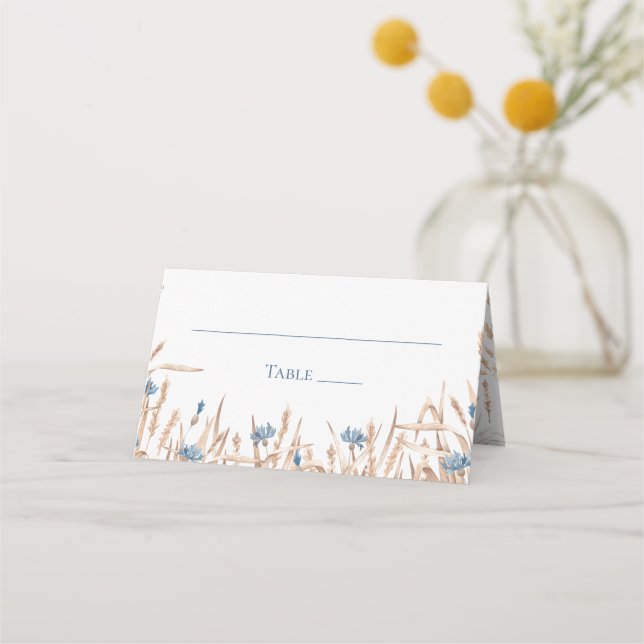 Tarjeta De Asiento Boda de trigo de los Cornflowers azules (Anverso)