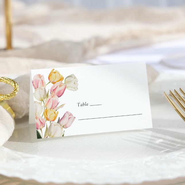 Tarjeta De Asiento Boda de Tulipán (Watercolor Spring Tulip Wedding Place Card by Painted Paperie
)
