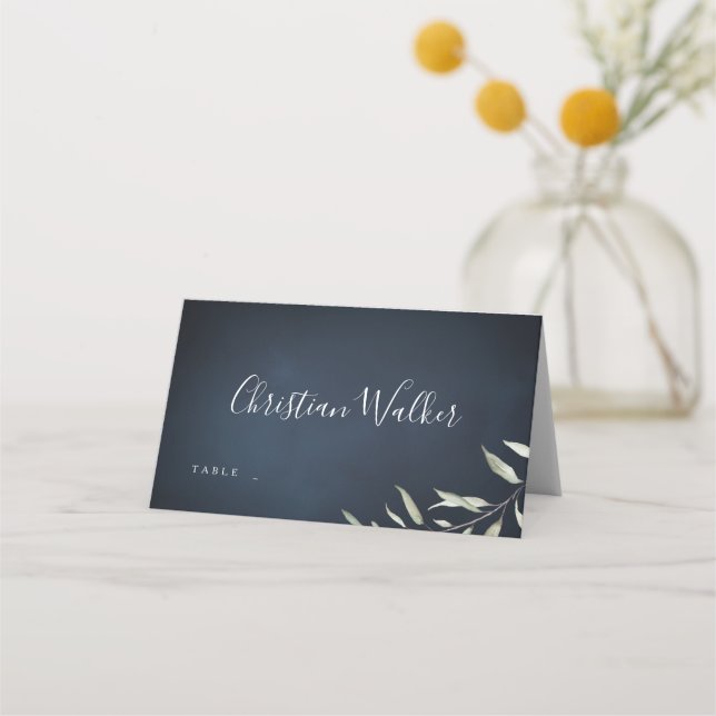Tarjeta De Asiento boda de vegetación botánica mínima de la marina mo (Anverso)