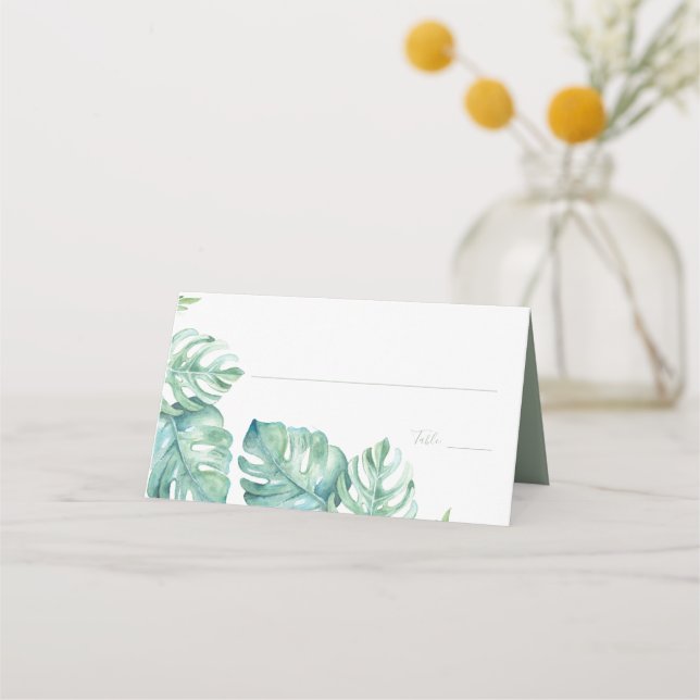 Tarjeta De Asiento Boda de vegetación de acuarela tropical (Anverso)