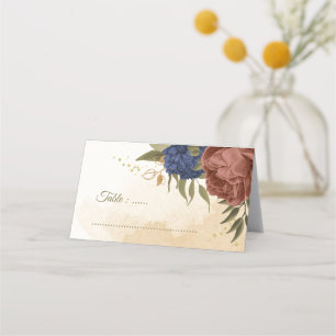 Tarjeta De Asiento boda de vegetación floral azul marino terracota