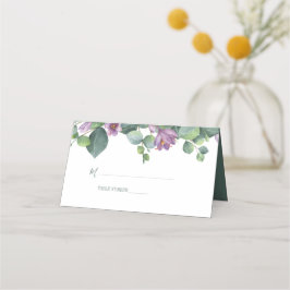 Tarjeta De Asiento Boda de vegetación floral de eucalipto verde púrpu