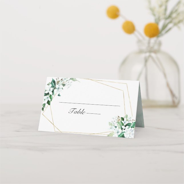 Tarjeta De Asiento Boda de vegetación floral geométrica (Anverso)