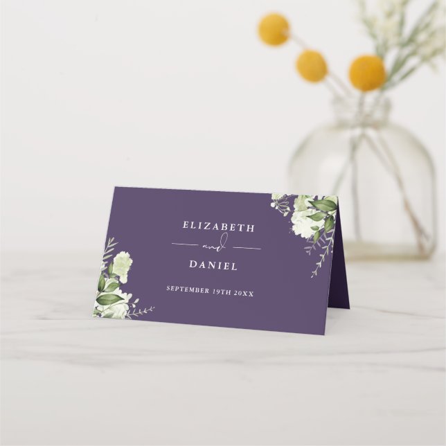 Tarjeta De Asiento Boda de vegetación morada floral plegado (Reverso)