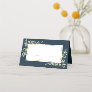 Tarjeta De Asiento Boda de verde acuarela azul mar profundo 