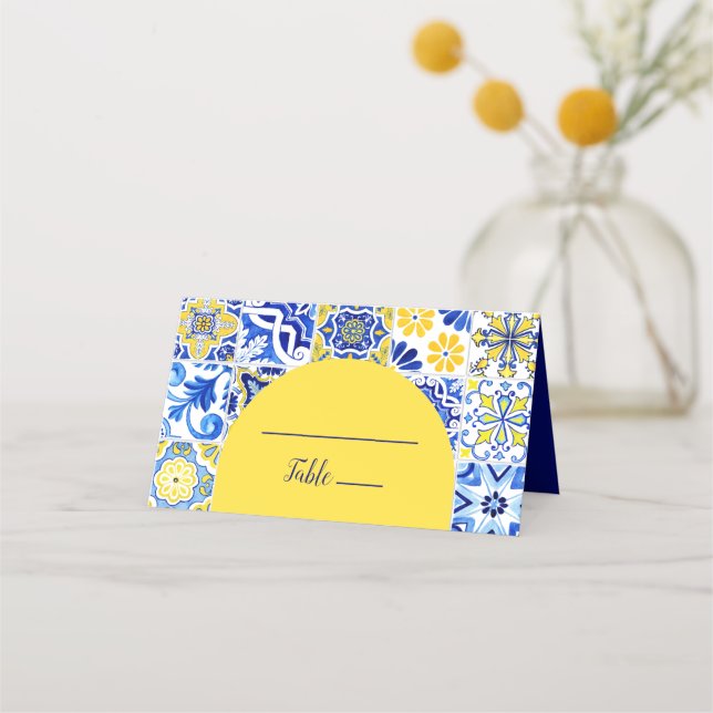 Tarjeta De Asiento Boda del Arco Blanco Azul Azulejos de Portugal (Anverso)