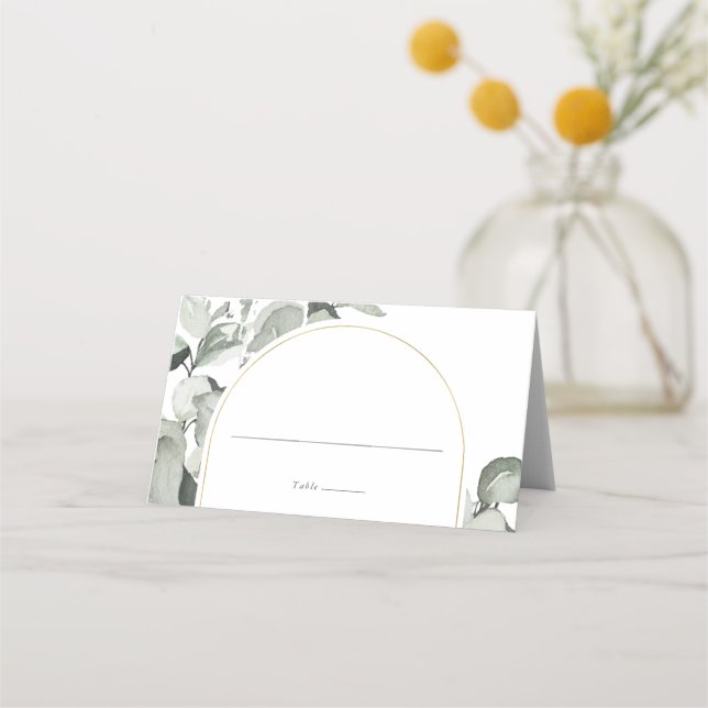 Tarjeta De Asiento Boda del Arco de Oro Eucalyptus Moderno (Anverso)