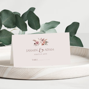 Tarjeta De Asiento Boda del Boho floral de Rubor Beige Pampas