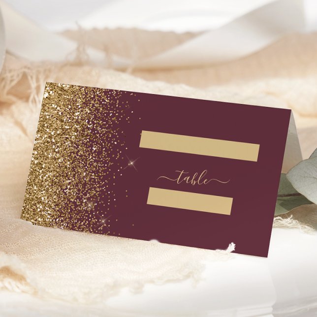 Tarjeta De Asiento Boda del Borgoña Purpurina dorado moderno oscuro (Subido por el creador)