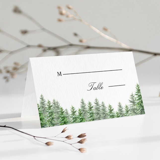 Tarjeta De Asiento Boda del bosque de pinos caprichosos (Whimsical Pine Tree Forest Wedding Place Card)