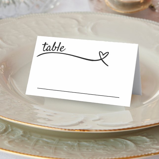 Tarjeta De Asiento Boda del corazón blanco y negro (White & Black Heart Wedding Place Card)