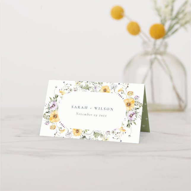 Tarjeta De Asiento Boda del marco del circulo de flor silvestre amari (Anverso)