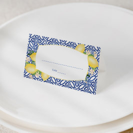 Tarjeta De Asiento Boda del patrón blanco y azul Positano Lemons