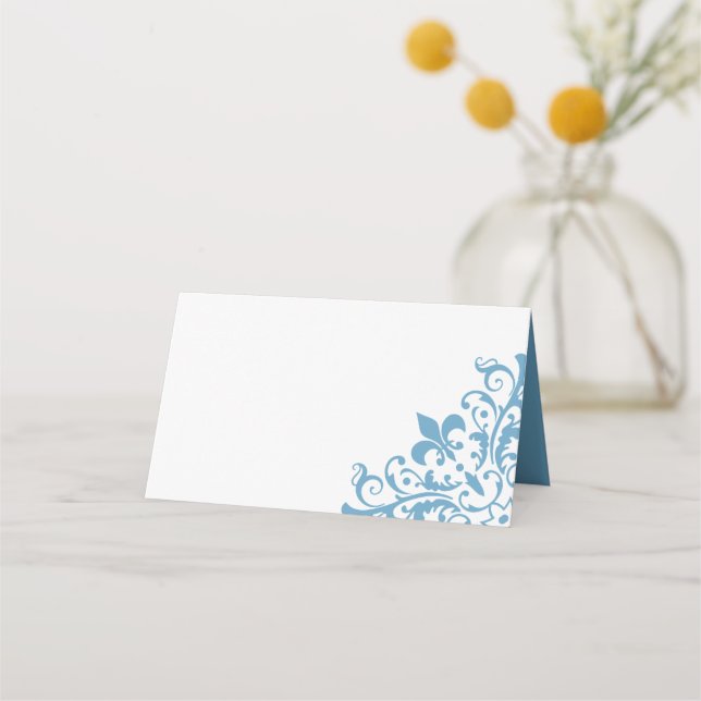 Tarjeta De Asiento Boda del patrón Regency French Blue Fleur de Lis (Anverso)