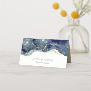Tarjeta De Asiento Boda del Purpurina de la Marina de Oro de la Tinta