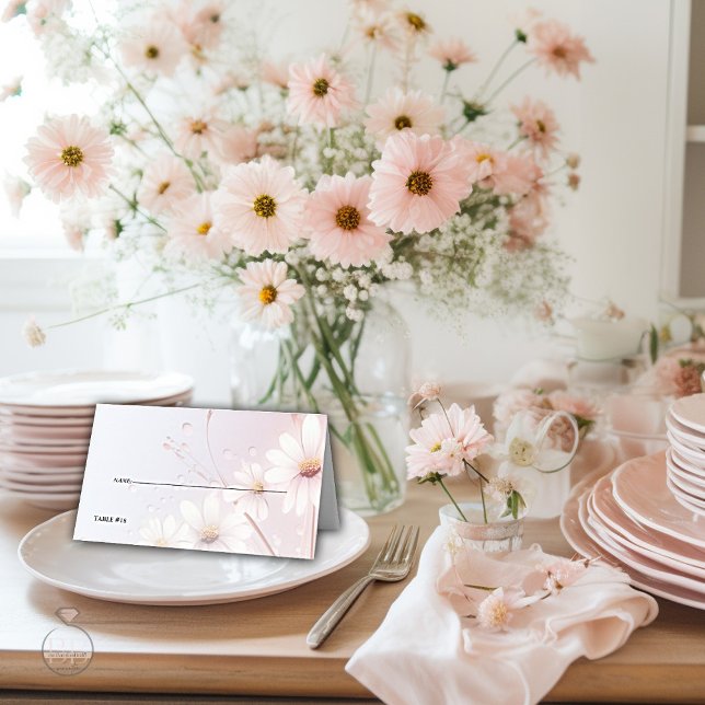 Tarjeta De Asiento Boda | Delicados Daisies Rosados Rubor (Subido por el creador)