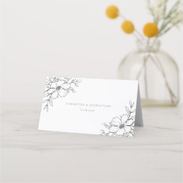 Tarjeta De Asiento Boda Dibujo Floral Blanco Negro