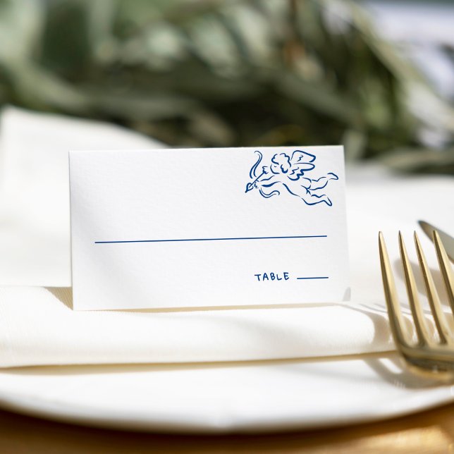 Tarjeta De Asiento Boda divertido dibujado a mano azul brillante (Subido por el creador)
